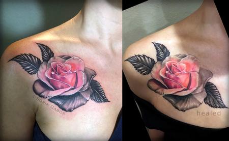 Tattoos - Black and gray to color rose tattoo - 143986